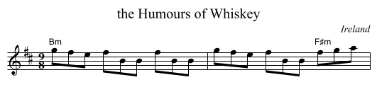 the Humours of Whiskey - staff notation