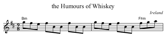 the Humours of Whiskey - staff notation