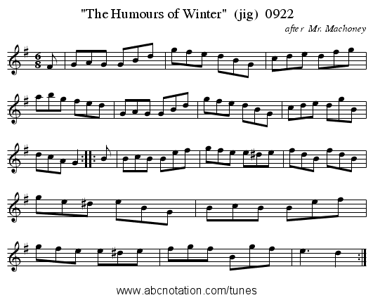 The Humours of Winter (jig) 0922 - staff notation