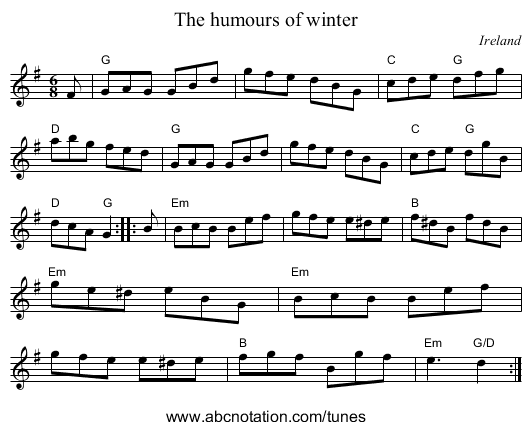 The humours of winter - staff notation