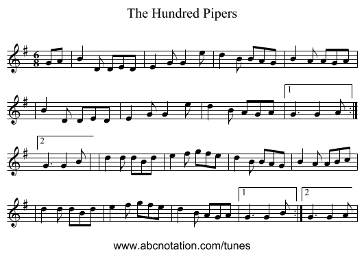 The Hundred Pipers - staff notation