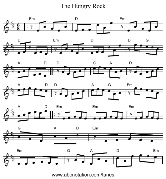 The Hungry Rock - staff notation