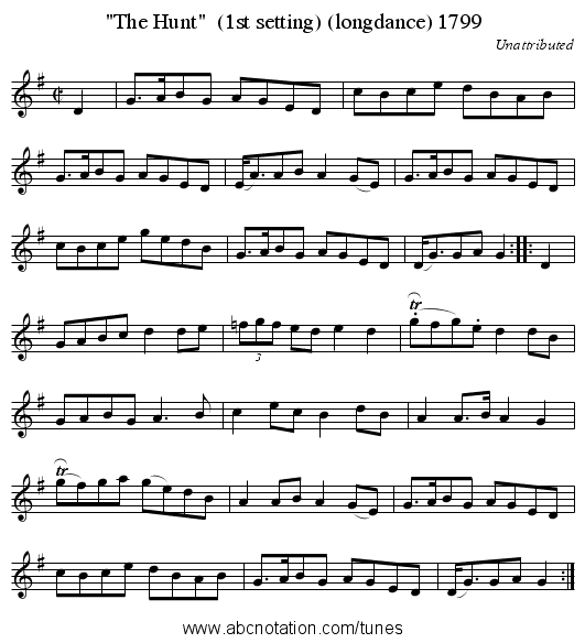 The Hunt  (1st setting) (longdance) 1799 - staff notation