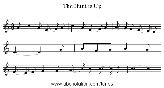 The Hunt is Up - staff notation