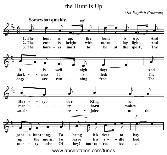 the Hunt Is Up - staff notation