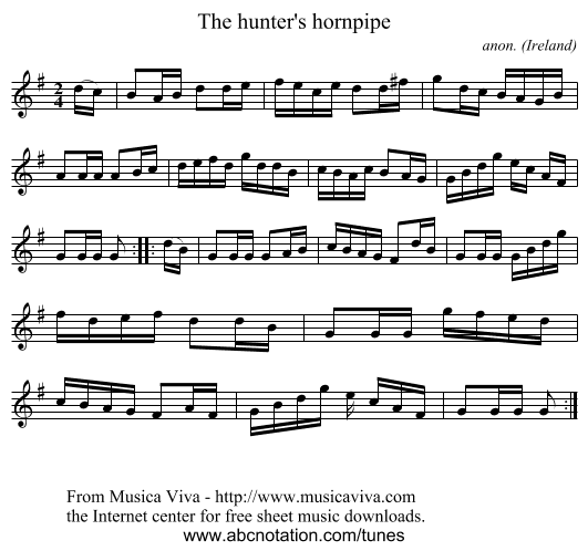 The hunter's hornpipe - staff notation