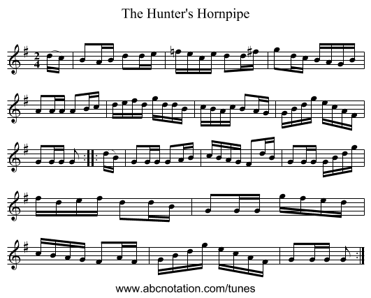 The Hunter's Hornpipe - staff notation
