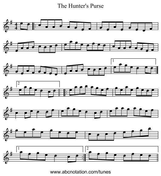 The Hunter's Purse - staff notation