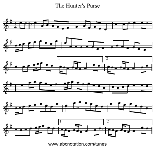 The Hunter's Purse - staff notation