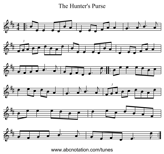 The Hunter's Purse - staff notation