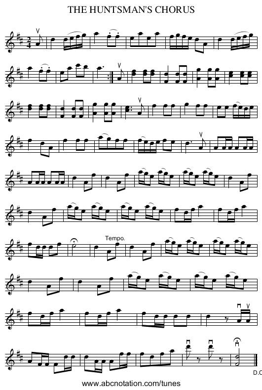 THE HUNTSMAN'S CHORUS - staff notation