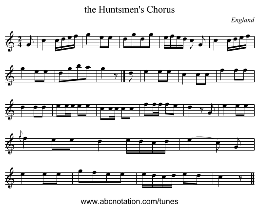 the Huntsmen's Chorus - staff notation