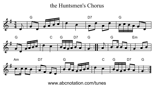 the Huntsmen's Chorus - staff notation