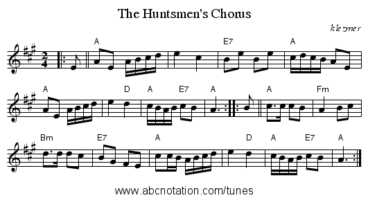 The Huntsmen's Chorus - staff notation