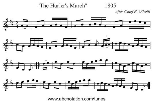 The Hurler's March            1805 - staff notation