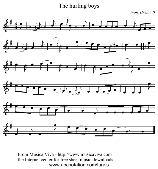 The hurling boys - staff notation