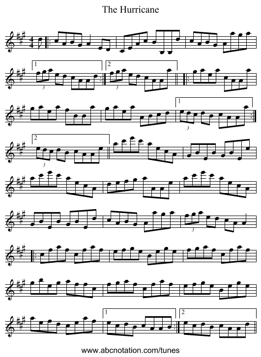 The Hurricane - staff notation