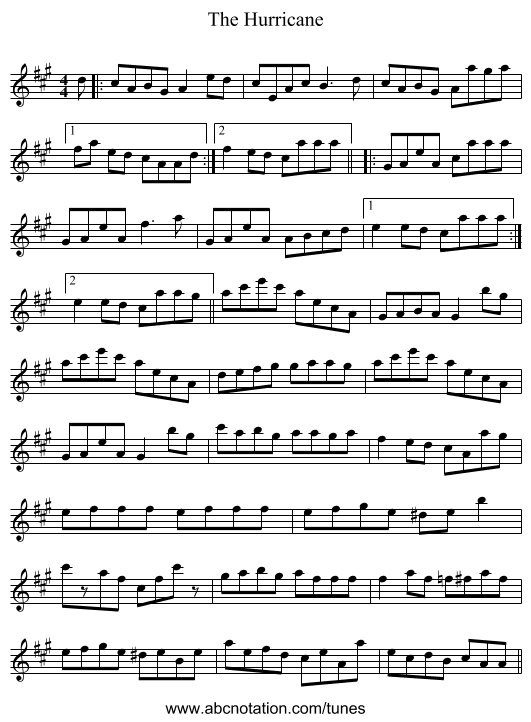 The Hurricane - staff notation