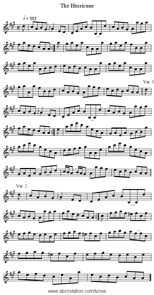 The Hurricane - staff notation