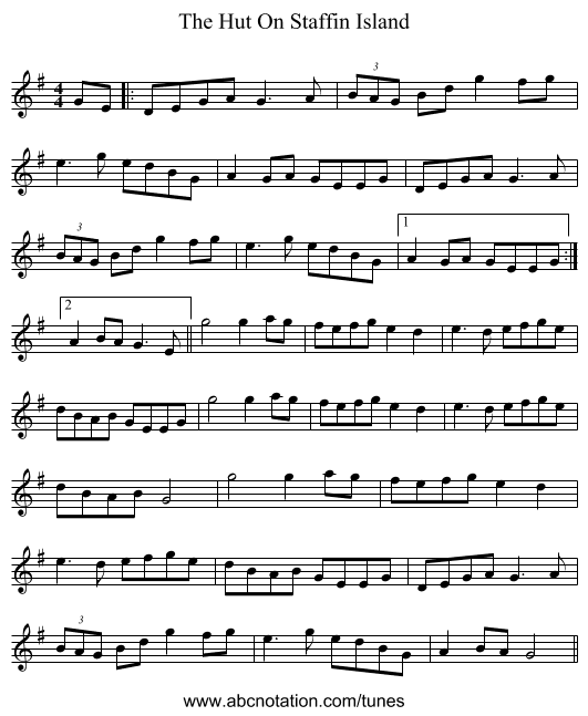 The Hut On Staffin Island - staff notation