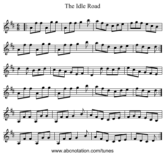 The Idle Road - staff notation