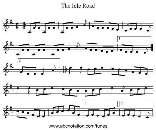 The Idle Road - staff notation