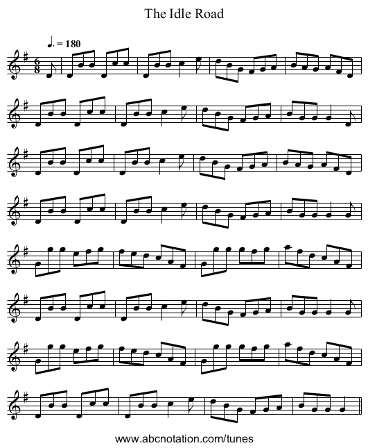 The Idle Road - staff notation