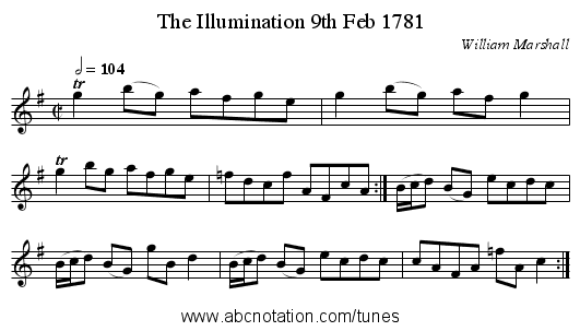 The Illumination 9th Feb 1781 - staff notation