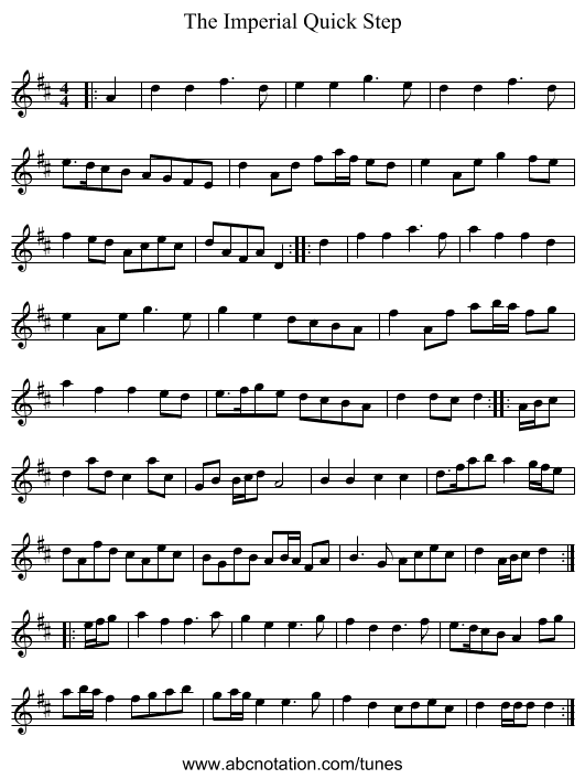 The Imperial Quick Step - staff notation