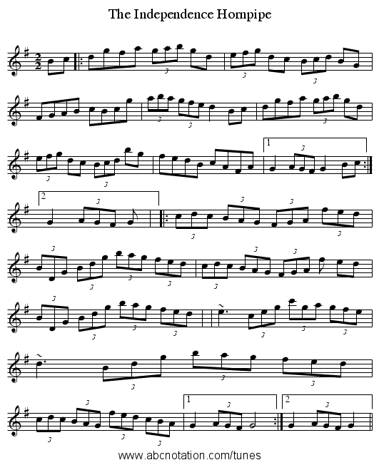 The Independence Hornpipe - staff notation