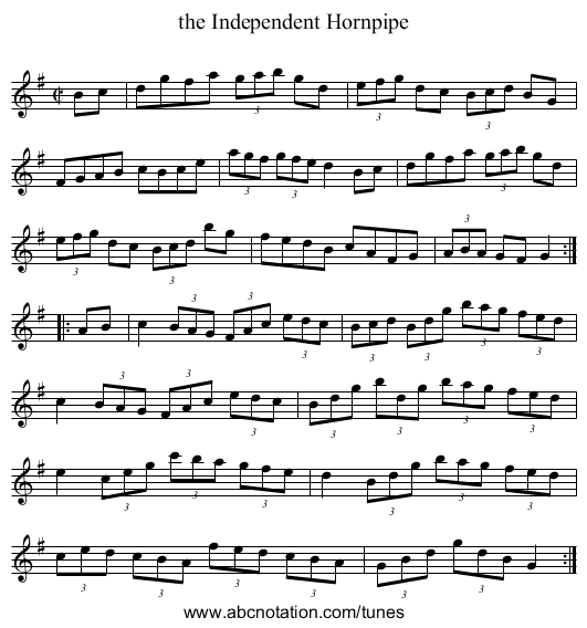 the Independent Hornpipe - staff notation
