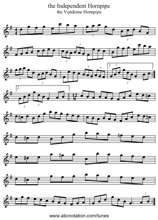 the Independent Hornpipe - staff notation