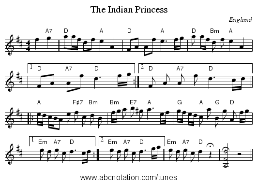 The Indian Princess - staff notation