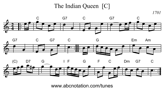 The Indian Queen  [C] - staff notation