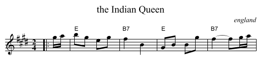 the Indian Queen - staff notation