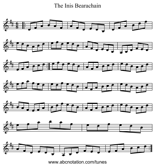 The Inis Bearachain - staff notation