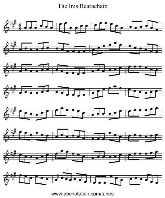 The Inis Bearachain - staff notation