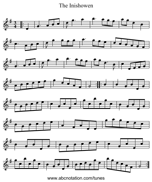 The Inishowen - staff notation