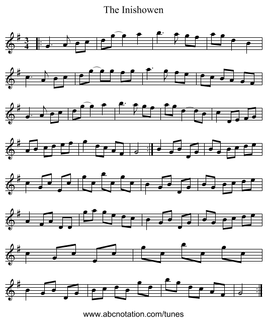 The Inishowen - staff notation