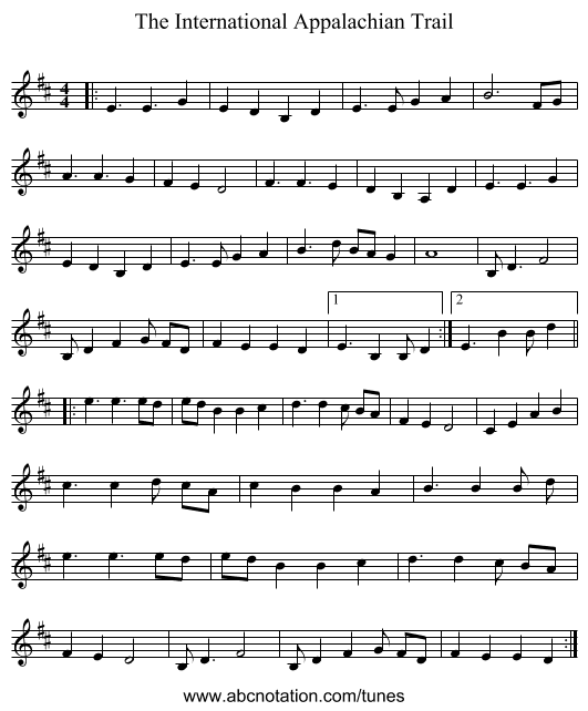 The International Appalachian Trail - staff notation