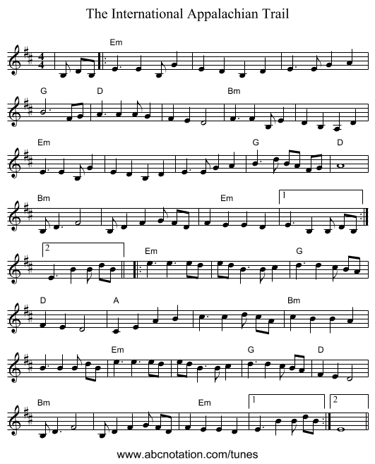 The International Appalachian Trail - staff notation