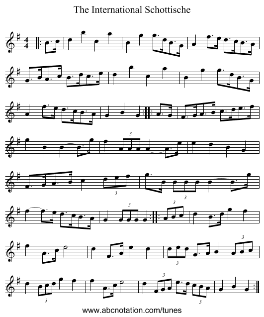The International Schottische - staff notation