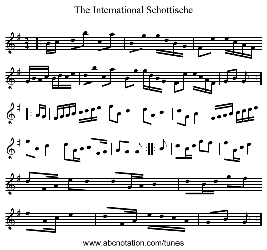 The International Schottische - staff notation