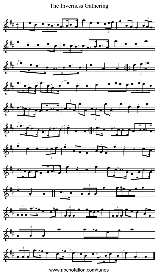 The Inverness Gathering - staff notation