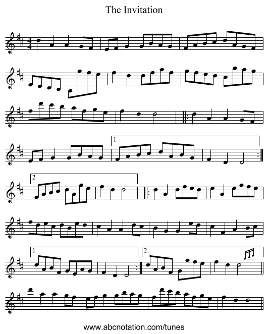 The Invitation - staff notation