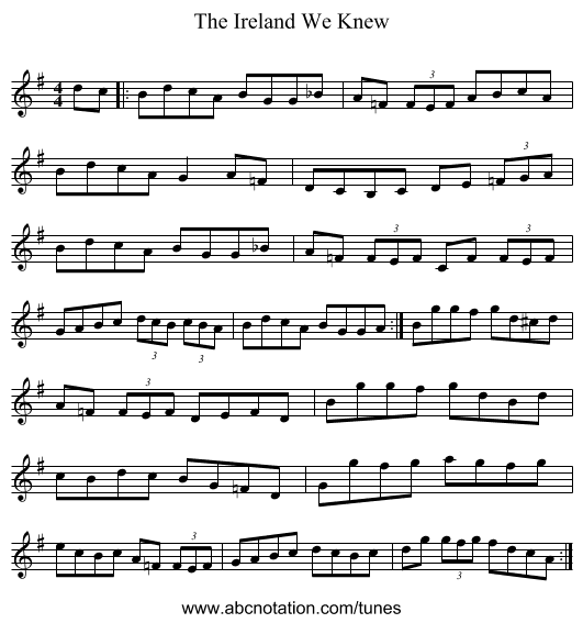 The Ireland We Knew - staff notation