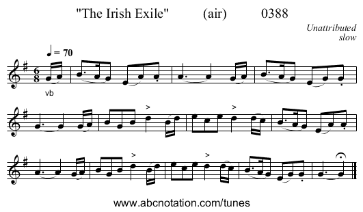 The Irish Exile          (air)          0388 - staff notation