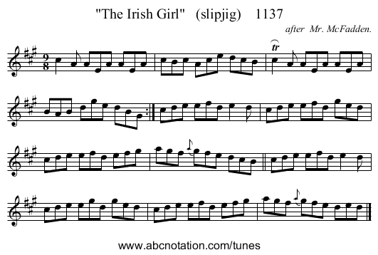 The Irish Girl (slipjig) 1137 - staff notation
