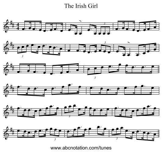 The Irish Girl - staff notation