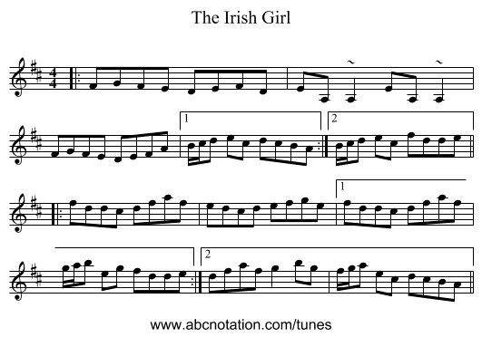 The Irish Girl - staff notation